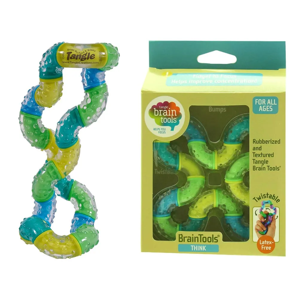 Tangle Brain Tools Think, therapeutische friemeltoy met tactiele textuur, stimuleert zintuigen en ondersteunt ontspanning en concentratie.