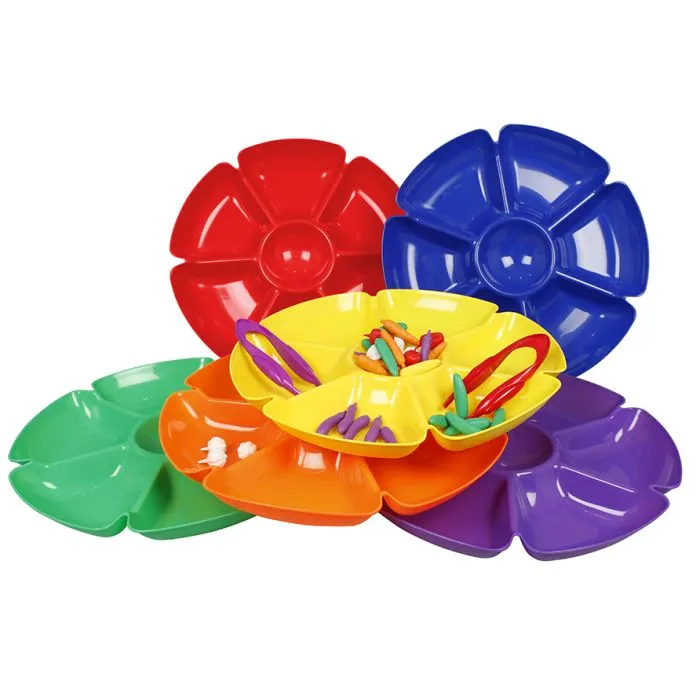Set van 6 grote sorteerschalen in bloemenvorm. Deze grote schalen zijn ideaal voor alle tel-, sorteer- en classificatiewerkzaamheden.