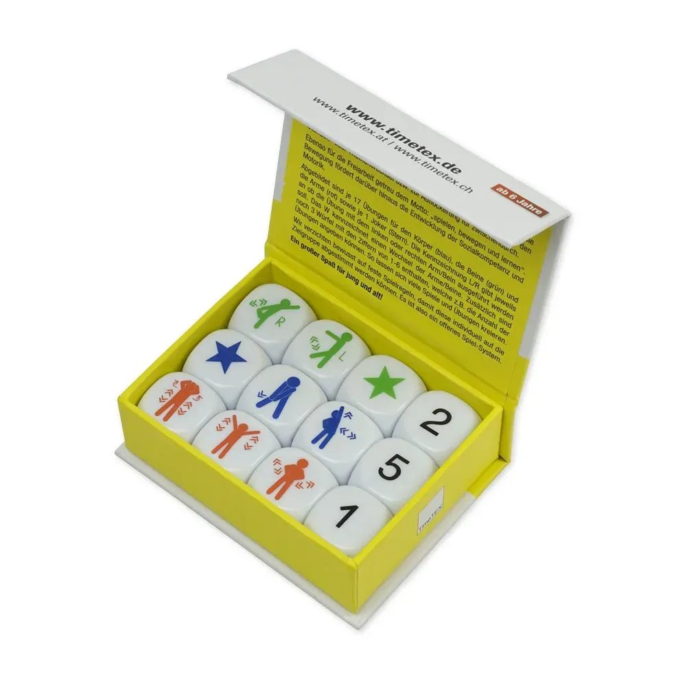 De dobbelsteen set beweging zijn als het ware een soort verhaal dobbelstenen waarmee je spelenderwijs kinderen tussendoor kunt laten bewegen. Handige energizer voor in de klas!
