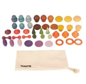 De houten spelmateriaal set is educatief materiaal om de kleuren te leren, sorteren en tellen. Maar ook handig voor loose parts play.