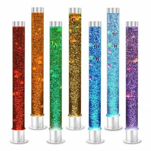 snoezelbuis lamp gevuld met vissen. Geweldig snoezelmateriaal om in een snoezelruimte mensen zintuiglijk te prikkelen of te laten ontspannen.