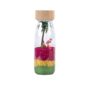 paradijselijk is de petit boum fles in flamingo thema!