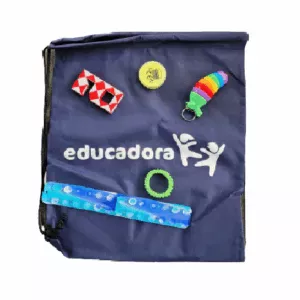 fidget toys in een tas om mee te nemen onderweg voor rust en verveel of spannende momenten