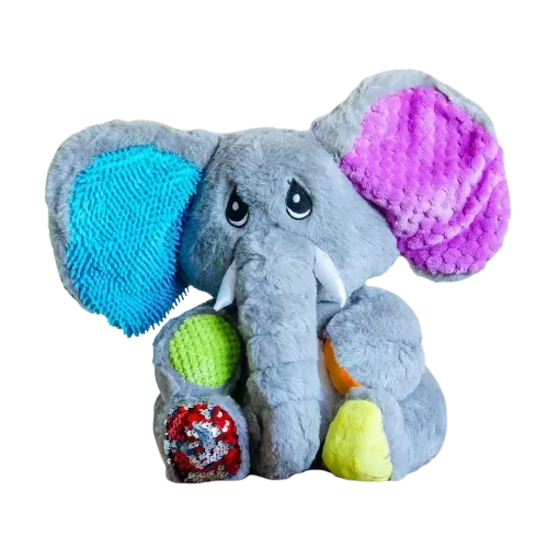 De sensorische verzwaringsknuffel olifant is het perfecte vriendje voor elk kind dat houdt van knuffelen, friemelen en rustig worden.