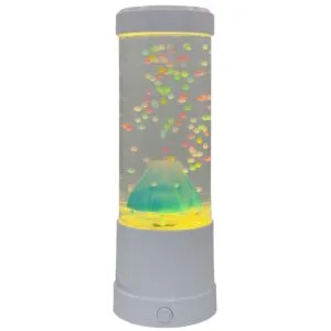 Deze nachtlamp, lavalamp is een mini snoezelbuis voorzien van een besneeuwde berg, rustgevend in een snoezelruimte