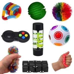 Sensorisch speelgoed voor kinderen – fidget set met diverse tools voor autisme, ADHD en sensorische ondersteuning.