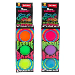 Kleurrijke squishy stressballen in neon tinten, houdt handen bezig en helpt spanning te verminderen.