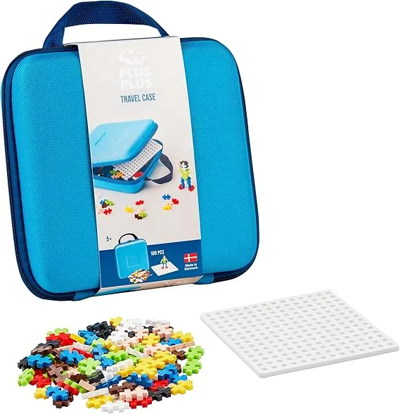Plus-Plus Reiskoffer Set – 100 bouwstenen in compacte koffer met steekplaat en bouwideeën.