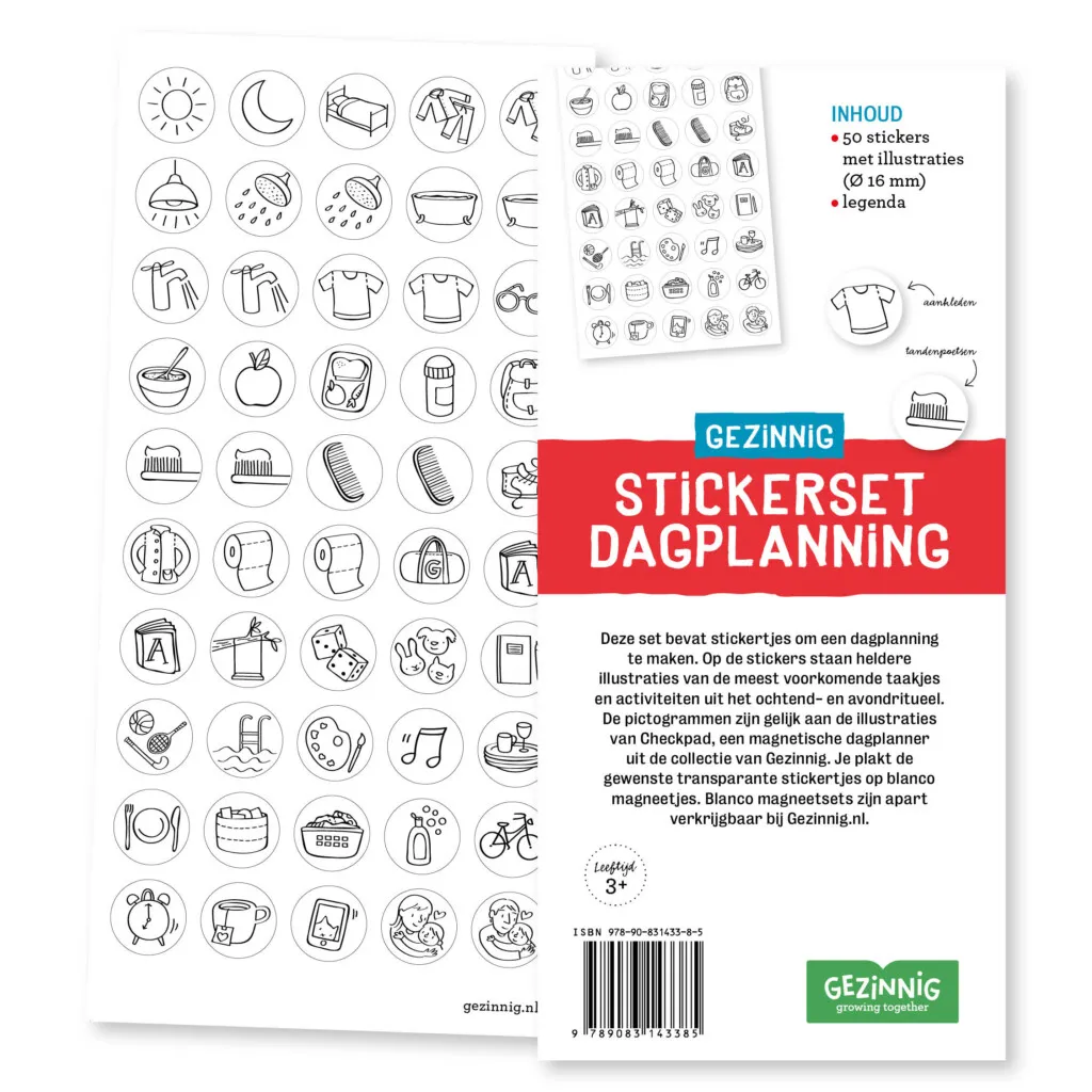 De dagplanning sticker set van Gezinnig is ideaal om je checkpad weer compleet te maken en aan te vullen,
