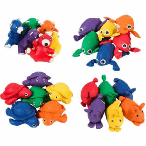 Bean Bags Kikker of Schildpad voor kinderen, te gebruiken tijdens therapie om motoriek en coördinatie te bevorderen, ideaal voor sensorisch spel en beweging.