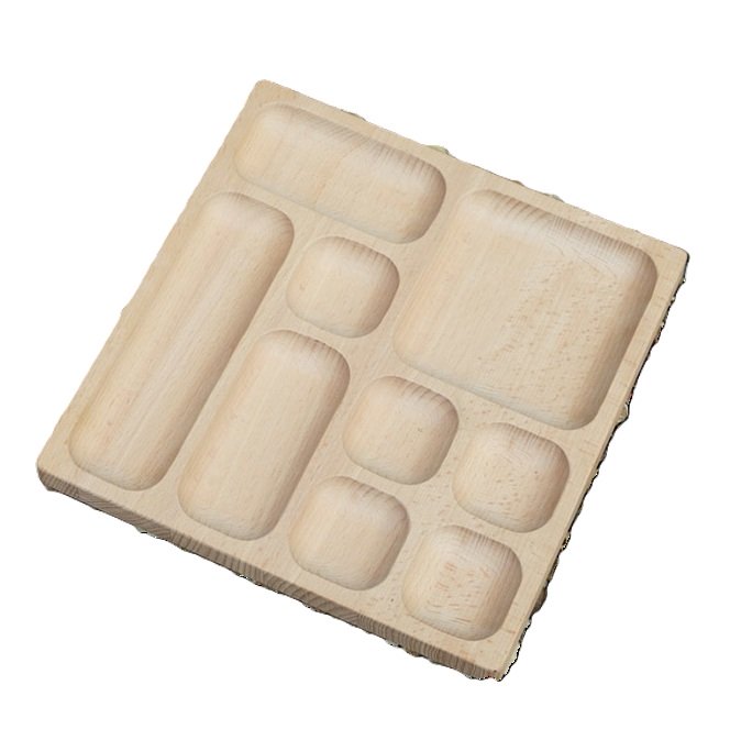 De houten sorteer bak van Yellow Door bestaat uit vakken van verschillende grootte. Gebruik de sorteerschaal om gevonden objecten te presenteren.