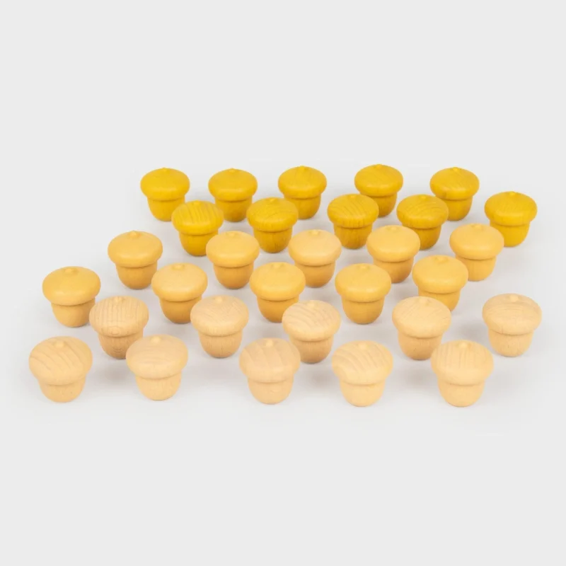 Wooden Treasures Eikels van TickiT is een set leuke losse houten onderdelen voor loose parts play. Combineer deze set met ander houten spelmateriaal.