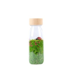 Petit boum Sound Bottle Ladybirds is een sensorische fles gevuld met gras en lieveheersbeestjes. Schud, luister en kijk.