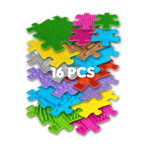 Muffik puzzelvloer bestaat uit losse puzzels met textuur. Gebruik het om tactiele prikkels uit te dagen.