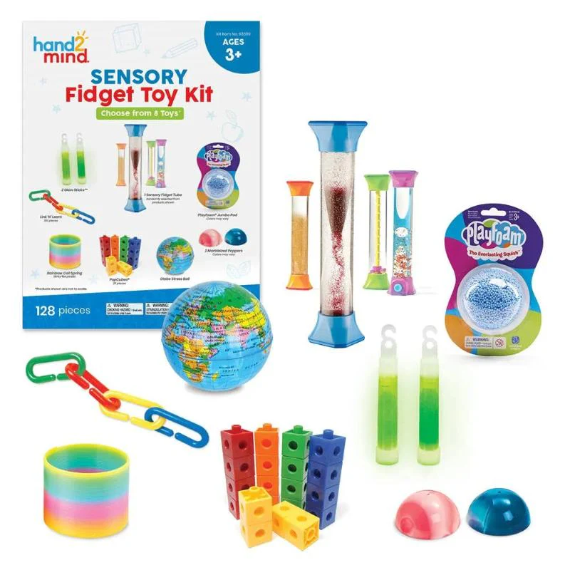 Fidget Toy set van hands2minds is een uitgebreide set met friemelmateriaal om te gebruiken op school, therapie of thuis om te kalmeren en focussen.