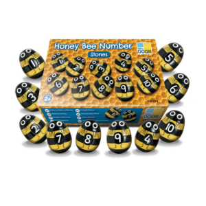 Yellow Door honingbij cijferstenen set – 20 stenen en hars bijtjes met cijfers 1-10, ideaal voor tellen, optellen, aftrekken en eerste wiskundeoefeningen bij kinderen