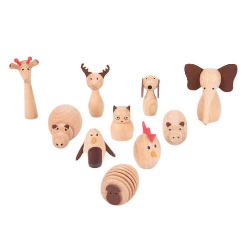 houten dieren vrienden van het merk Tickit zijn een goede aanvulling voor klein wereld spel, leuk in combinatie met de bomen set en de houten speelfiguren.