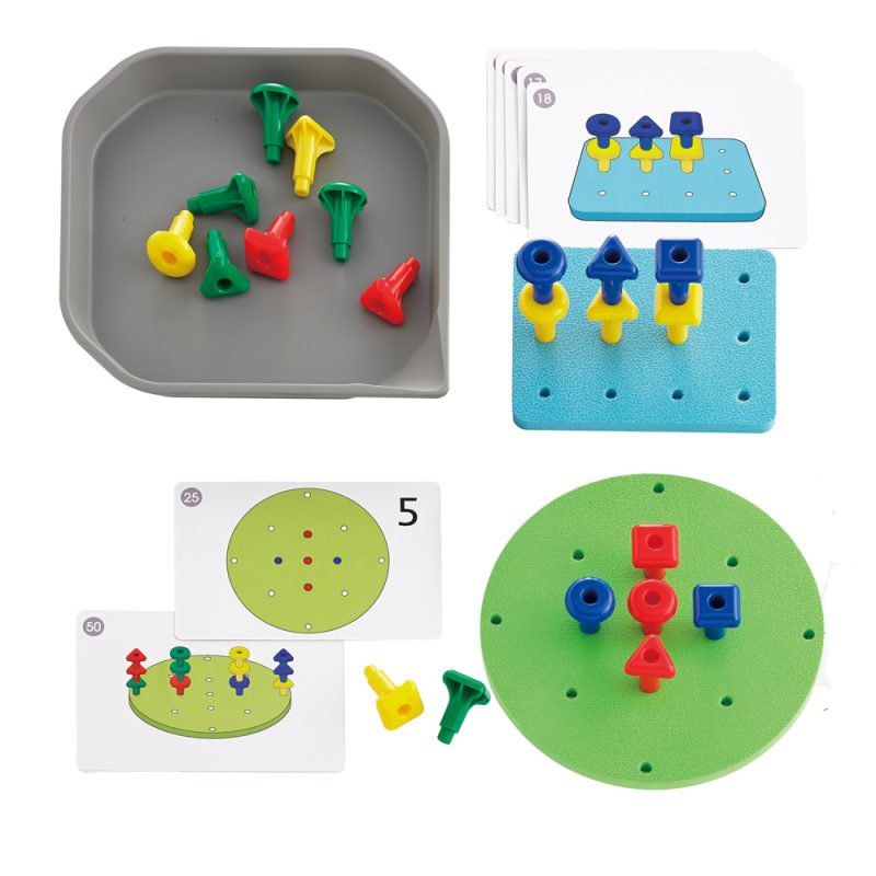 De Fun Play Geo Pegs is educatief spelmateriaal van Edx education. De set bestaat uit 2 insteekborden en pinnen om te sorteren, matchen en tellen.