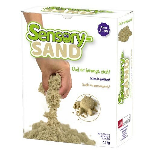 sensory-sand is net als kinetisch zand, ideaal voor kinderen om binnen met zand te kneden en vormen te maken en heerlijk te ontprikkelen