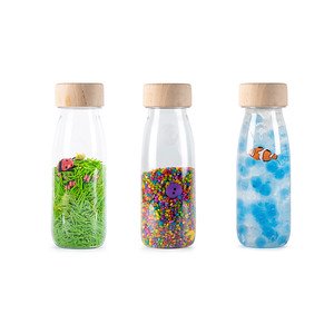 petit boum sensorische flessen eco, een set van 3 sensory bottles om op ontdekking uit te gaan met al je zintuigen.