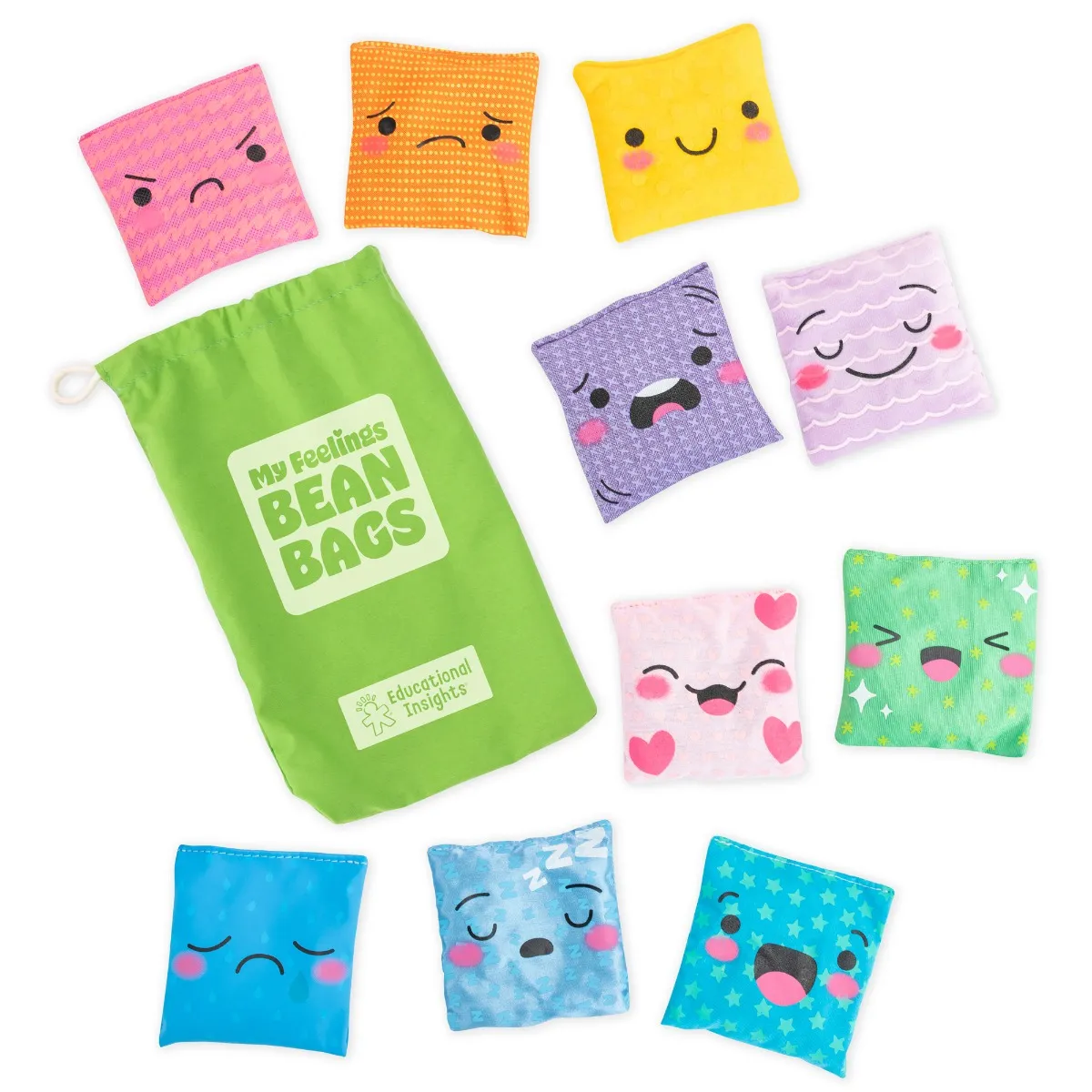 Help jonge kinderen hun gevoelens en emoties te identificeren en te uiten met deze set van 10 tactiele pittenzakken.