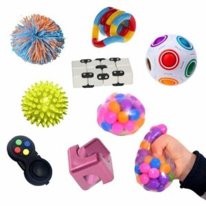 fidget kit van playlearn, ideaal voor gebruik in de klas of thuis om prikkels te verwerken bij kinderen met adhd of autisme