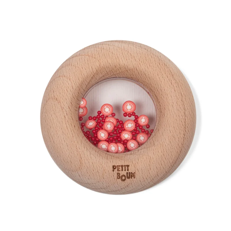 petit boum donut tomaat is mooi houten zintuiglijk speelgoed.