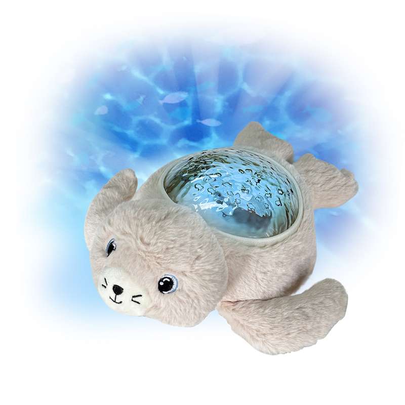 Aqua Dream Seal van Pabobo in zeehond knuffel met blauwe projectie van golven en visjes