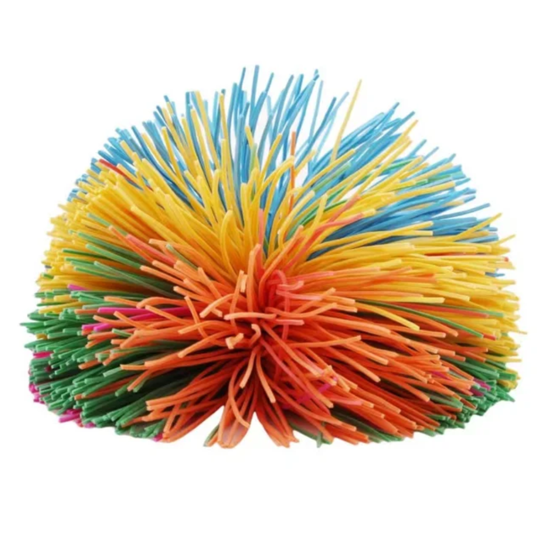 Koosh bal multi is een fijne en duurzame siliconen friemelbal, ideaal om onrustige handen bezig te houden in de klas of onderweg.