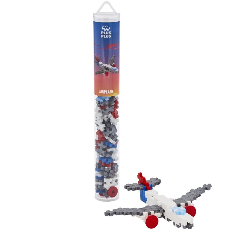 Plus-Plus Vliegtuig Tube – 100 bouwstenen in compacte tube met instructies voor het maken van een vliegtuig.