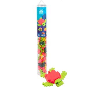 Plus-Plus zeeschildpad set van 100 bouwstenen voor creatief 2D- en 3D-bouwplezier. Compacte tube, stapsgewijze handleiding inbegrepen, veilig en duurzaam speelgoed voor kinderen vanaf 5 jaar.