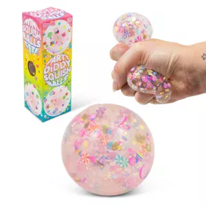 Kleurrijke squishy ballen met party figuurtjes. Ideaal friemelspeelgoed bij spanning en onrust. Helpt kinderen ontspannen en focussen.