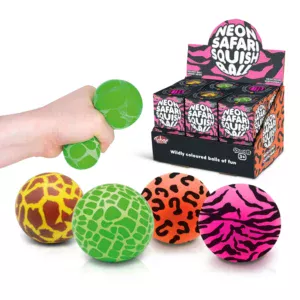 Neon safari stressballen van Scrunchems. Zacht en kneedbaar friemelspeelgoed dat helpt bij spanning, onrust en concentratie. Ideaal voor thuis en school.