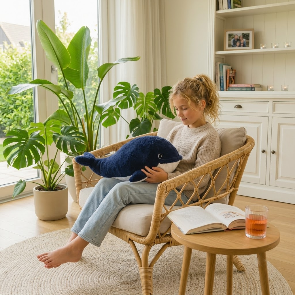 Ontdek Zennie de ZenWhale: de verzwaarde knuffelwalvis (2 kg) met warmte en ademhalingsritme. Perfect voor ontprikkelen bij autisme, ADHD en slapen.